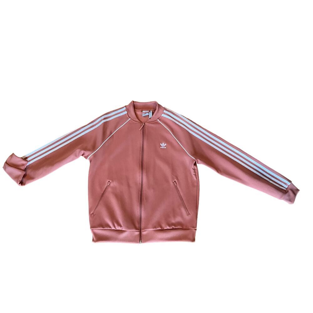 Adidas Bomber Jacket Women's Size L Pink Long Sleeve Full‎ Zipper Ribbed Cuff
